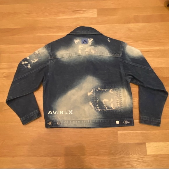 Avirex Distressed Stonewashed Denim Jean Jacket w Embroidery / Stitching / M - Picture 13 of 16